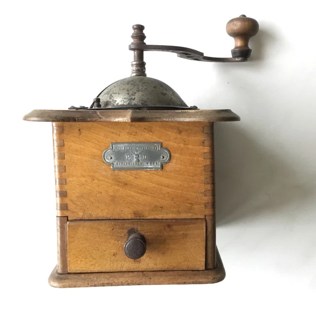 Antike große Kaffeemühle Peter Dienes Holz Metall Karamik um 1930
