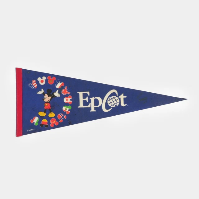 Vintage Disney World Epcot Pennant Flag Mickey Mouse 90s Art Decor Rare *Flaws*