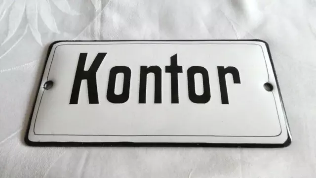 TOP ! Altes seltenes gewölbtes Emailschild Schild Türschild - Kontor - um 1930