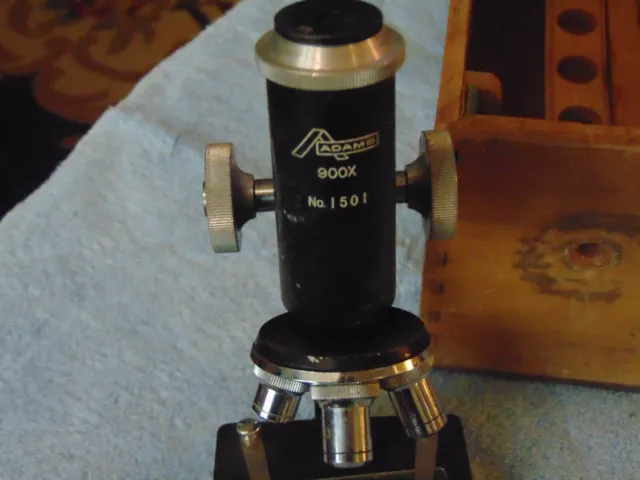 Adams Vintage 1501 Microscope with Wooden Case & SLIDE SET