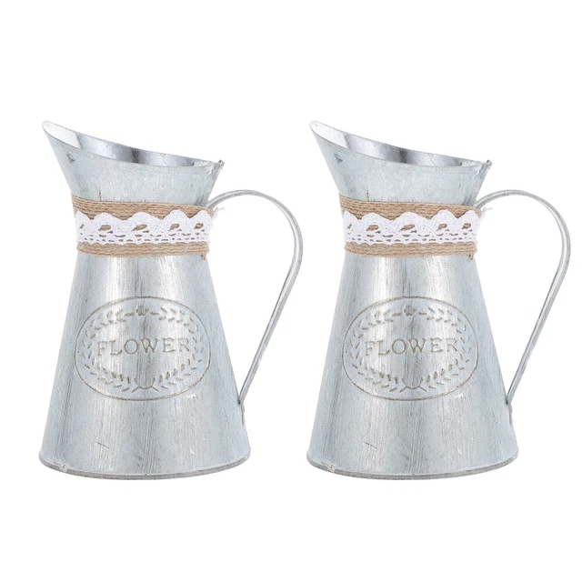 2 Pcs Vintage Watering Cans Shabby Chic Iron Flower Jug Pitcher Flower Vase for
