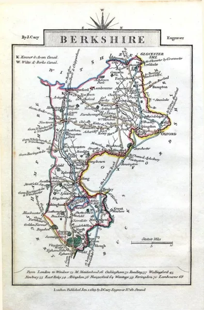 BERKSHIRE John Cary Original Hand Coloured Miniature Antique County Map 1819