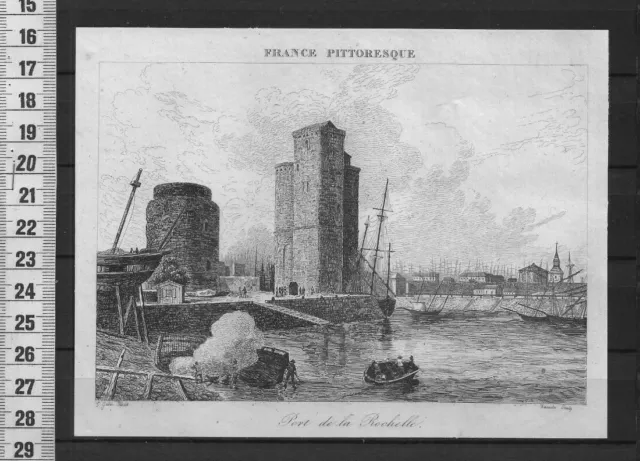 G298 / Engraving 1835 / View Of Port De La Rochelle
