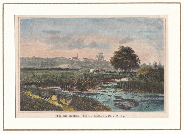 Otto Strützel Landschaft landscape Holzstich woodcut 1880