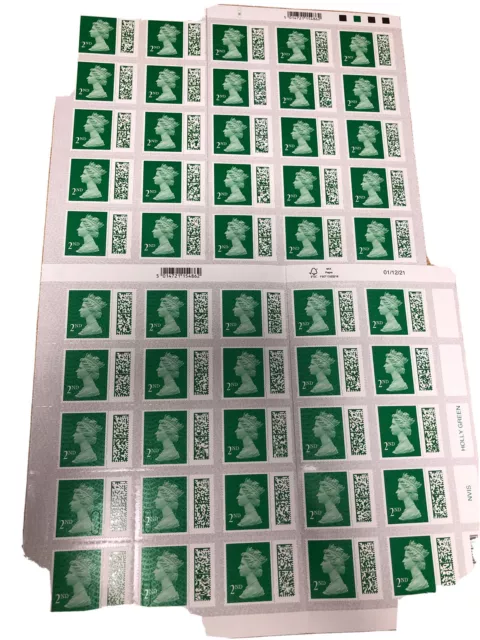 50 x 2nd Class Stamps Second Class Stamps Brand New Barcoded Sheet rrp £42.50