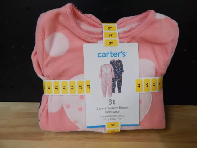 Carters 2-Pack 1-Piece Fleece Sleepwear-Pink/Navy/Hearts- 3T -NWT