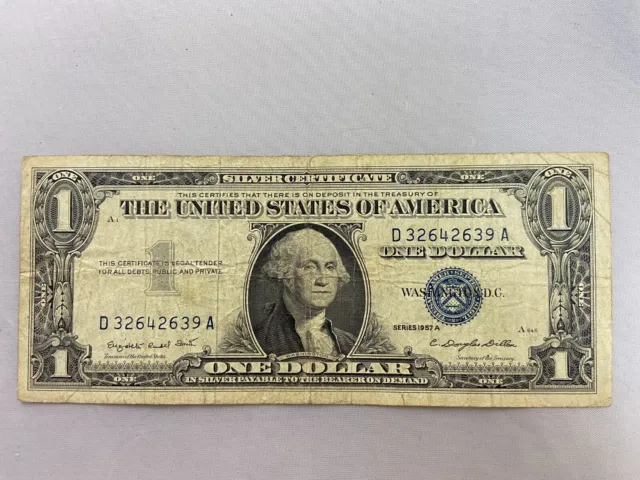 1957A One Dollar Well Circulated Silver Certificate Note