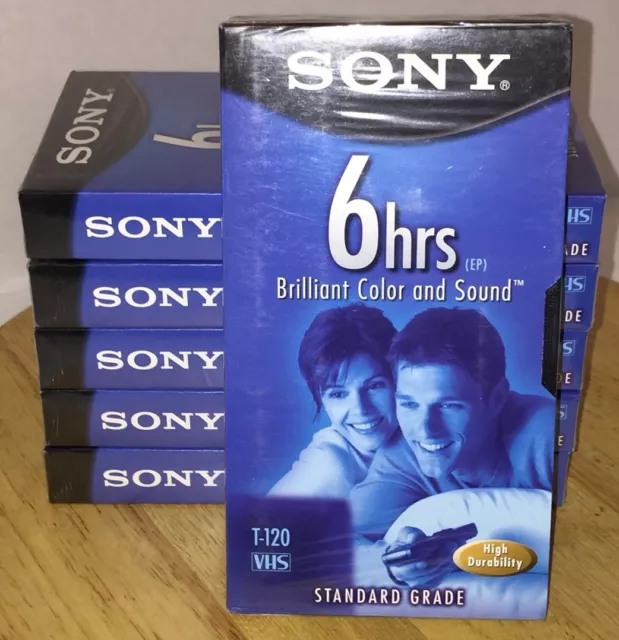 Lot de 6 bandes VHS Sony Standard Grade 6HR (EP) T-120VL/WA 246 m neuves et scellées