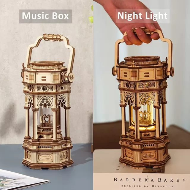 ROKR LED Victorian Lantern Music Box 3D Wooden Puzzles DIY Laser Cut Model Kit