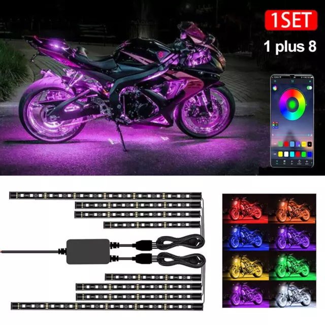 8x Moto LED RGB Strisce Illuminazione Sottoscocca Atmosfera Luce Luci