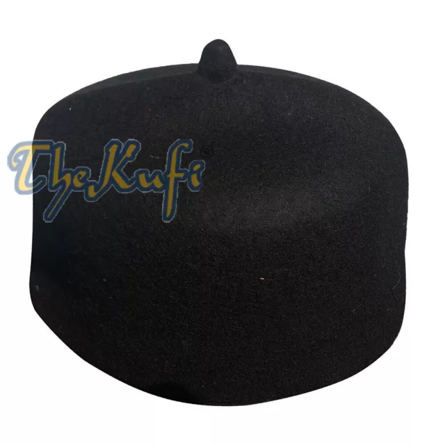 Sombrero musulmán marroquí de lana pura negro Fez con punta gorra islámica Kufi 2