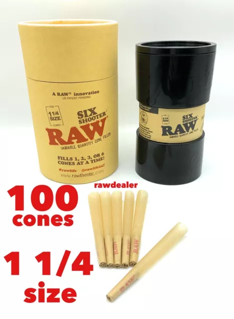 RAW cone classic 1 1/4 Size Cone(100PK)+raw 1 1/4 size 6 six shooter filler