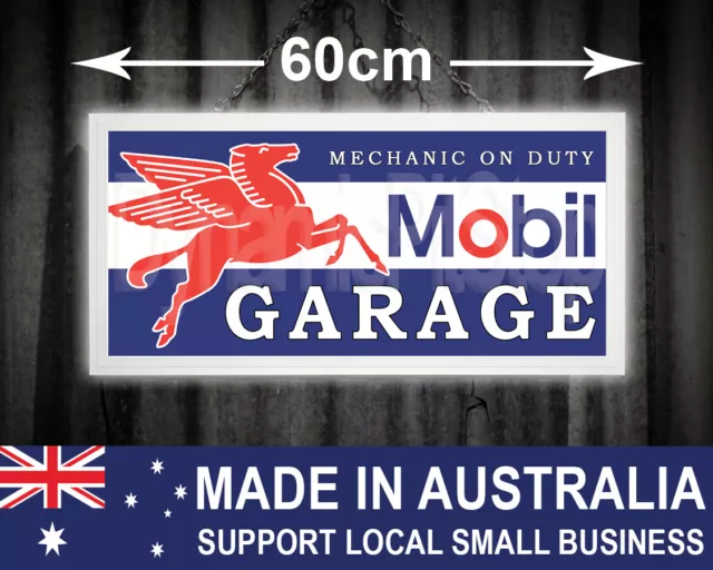 Illuminated Mobil Garage Sign lightbox Mancave Bar Workshop Australian made