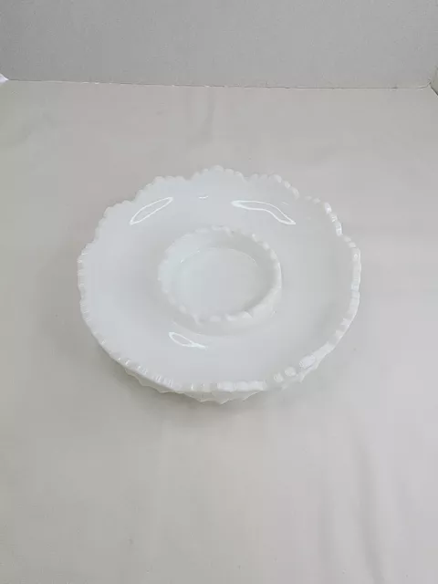 Fenton White Milk Glass Hobnail Chip & Dip Candle Bowl Ashtray 8"
