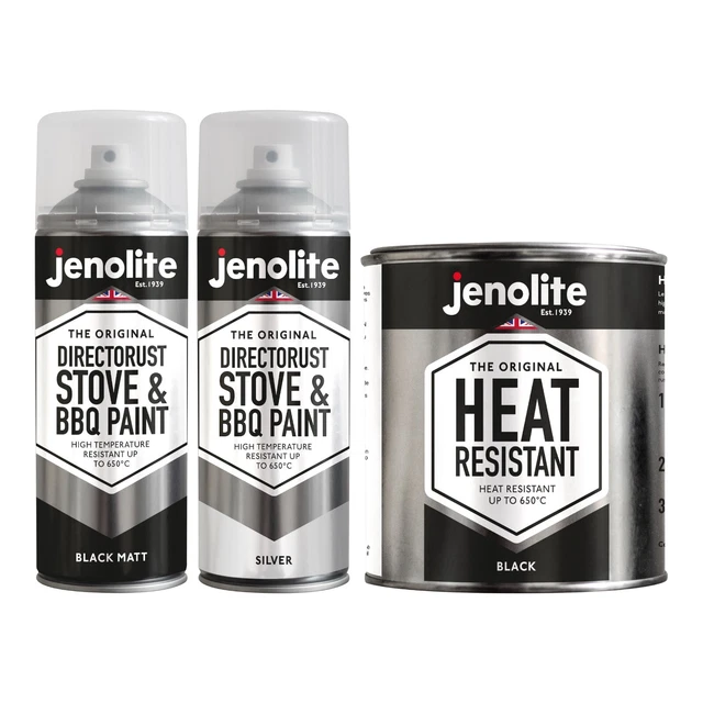 JENOLITE STOVE & BBQ VHT Paint BLACK or SILVER Temperature & Rust