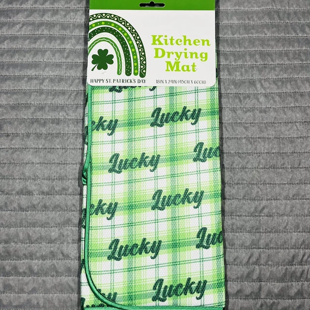 Alfombra de secado de platos del día de San Patricio 18""x24"" 4 verde irlandés afortunado
