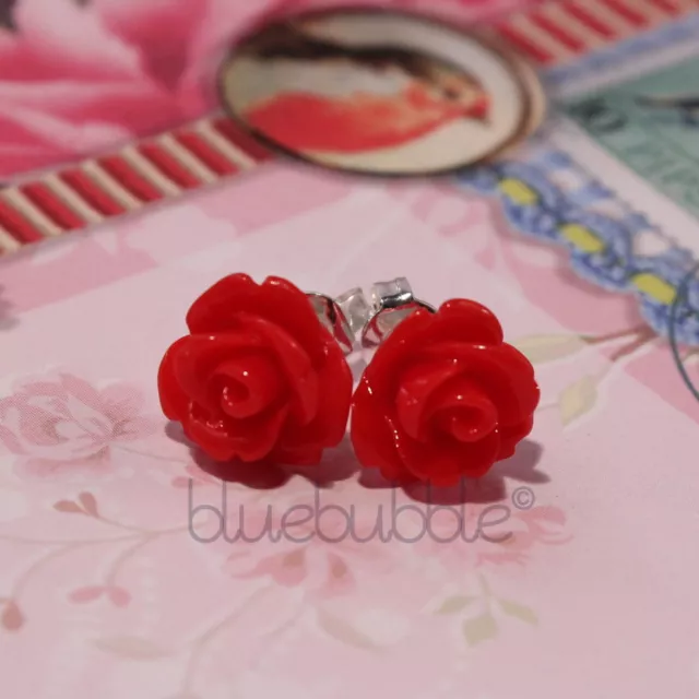 FUNKY VINTAGE 10mm ROSE EARRINGS 28 COLOURS CUTE KITSCH RETRO BOHO CHIC EMO GIFT