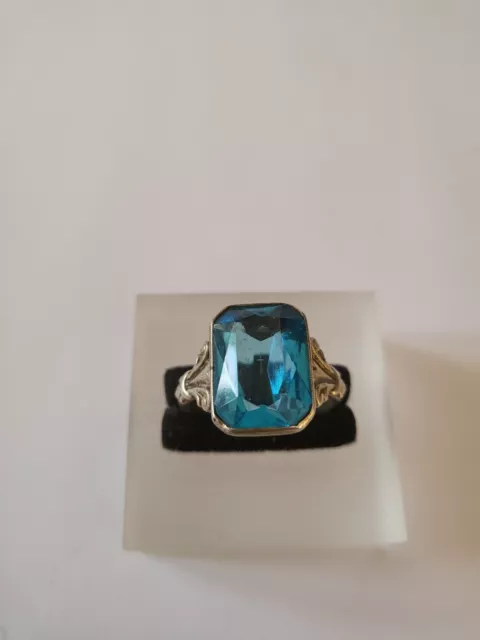 JUGENDSTIL 835er SILBER RING BLAUER STEIN  HERREN DAMEN RING FLORAL ANTIKSCHMUCK