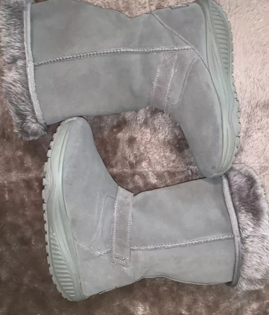 Skechers Shape Ups Gray Suede Faux Fur Lined Winter Boots Pull On Women's 9.5
