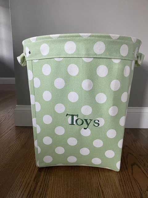 pottery barn kids green and white polka dot large canvas toy bin
