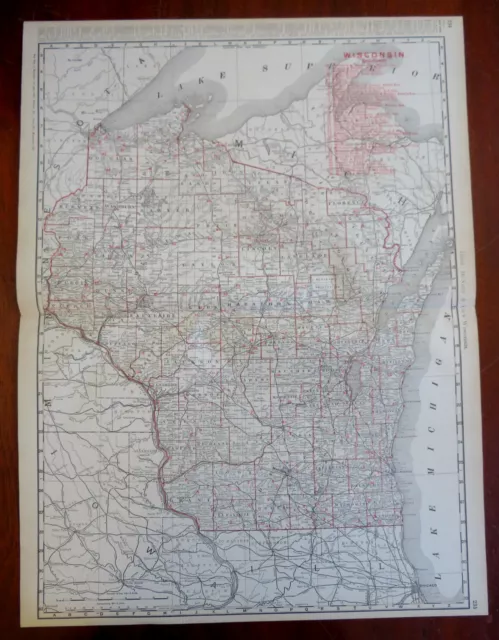 Wisconsin Railroads Green Bay Madison 1901 Rand McNally large transportation map