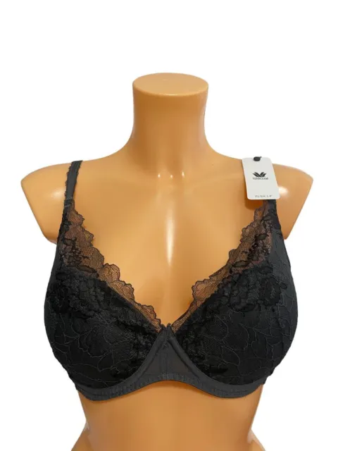 BNWT NEW WOMEN'S Uk 36D Wacoal Dark Grey Underwired Lace Moulded