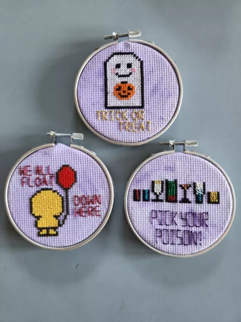 3 pack  Halloween cross stitches  hoops 1cms