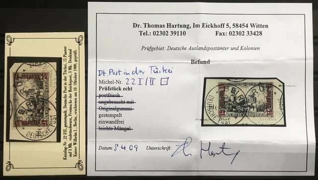 S4-153/22-530)) DAP Türkei Mi 22 I/II° auf Luxus ∆ mit Befund Hartung BPP