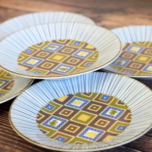 Kutani ware small plate set of 5 stone pavement / pottery Japanes