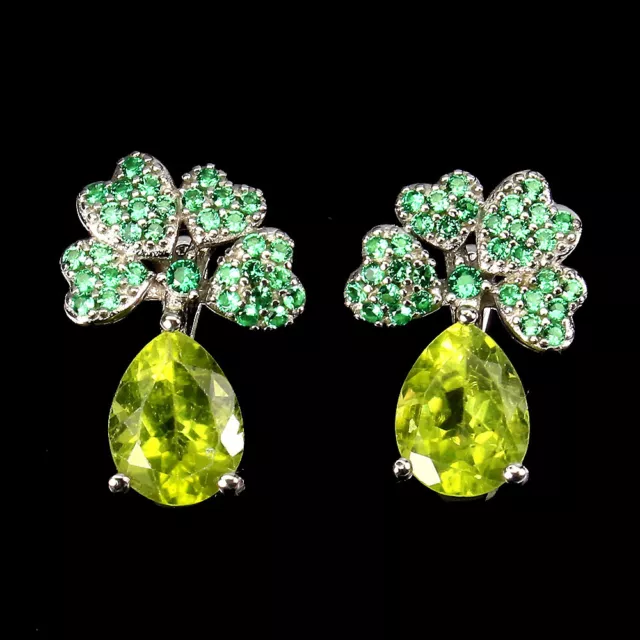 Unheated Pear Green Peridot 9x7mm Simulated Cz 925 Sterling Silver Earrings