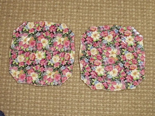 TWO Royal Winton England Chintz - Florence -  7" Square Lunch Plates -Small Flaw