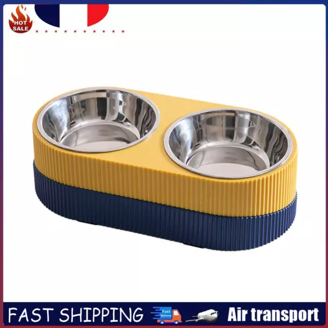 Cat Dog Stainless Steel Pet Feeding Slow Food Water Bowl (Yellow Double) FR