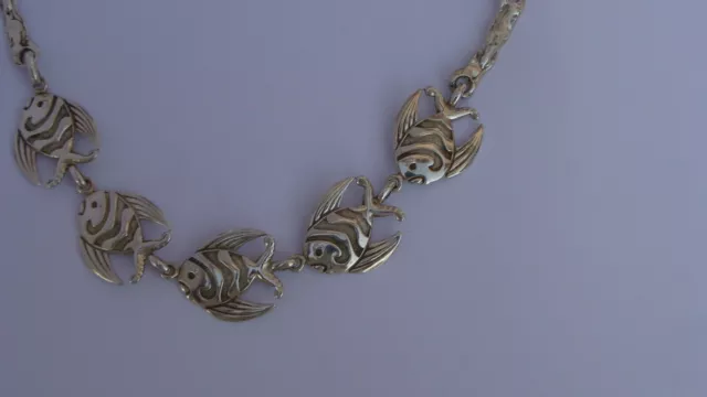 Magnifique rare ancien collier argent poisson OLD SILVER NECKLACE CARVED FISH 3