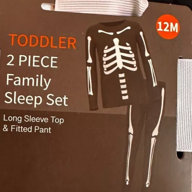 Boys Girls Sleep In Halloween SKELETON 2 pc Cotton Pajamas Size 12 mo 2T 5 NIP