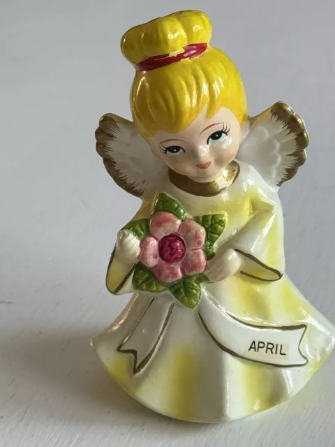 Vintage Ceramic April Birthday Girl Angel Figurine 4" tall, Made in Korea