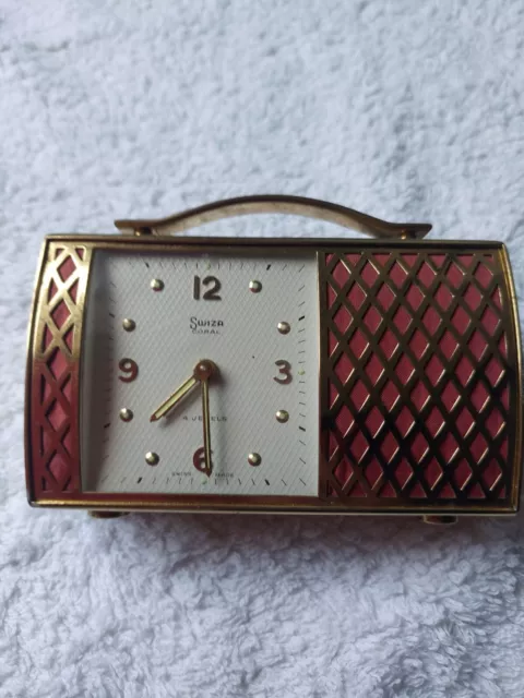 Vintage Swiza Coral, 4 Jewels, Musical Desk Alarm Clock