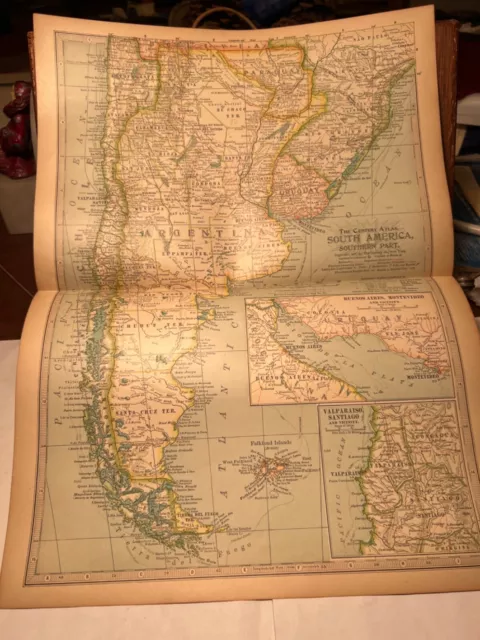 Original 1897 Color Map SOUTH AMERICA Southern Part ARGENTINA URUGUAY FALKLAND