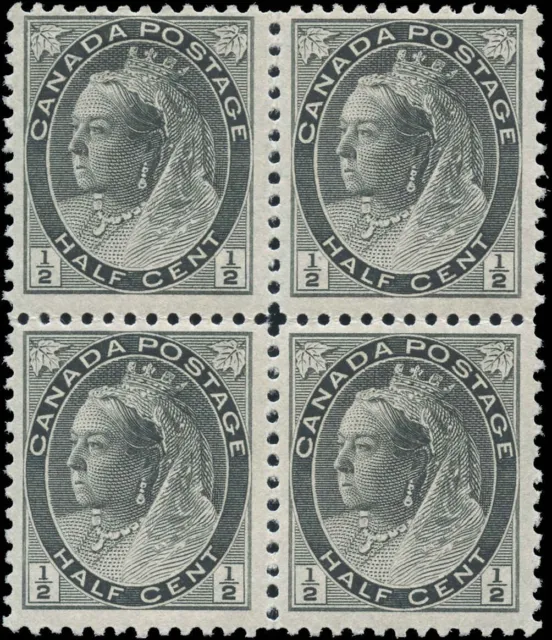 Canada Mint H/NH F+ 1/2c Scott #74 Block of 4 1898 QV Numeral Stamps