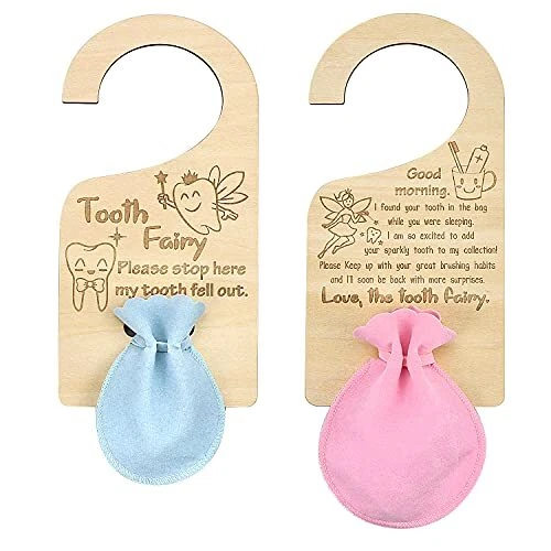 Tooth Fairy Door Hanger Set, with Tooth Bags Encourage Gift for Lost Teeth Kids