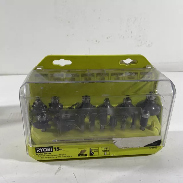 Juego de brocas router de borde de carburo de vástago de 15 piezas Ryobi A25R151 para madera