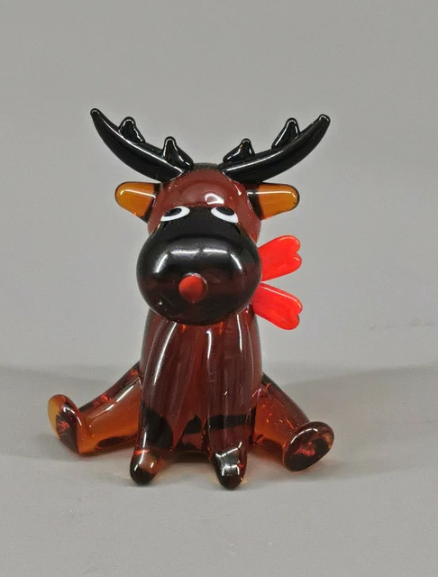 9912009 Mini Vetro Figura Renna Rudolf Braun Fatto a Mano H3cm