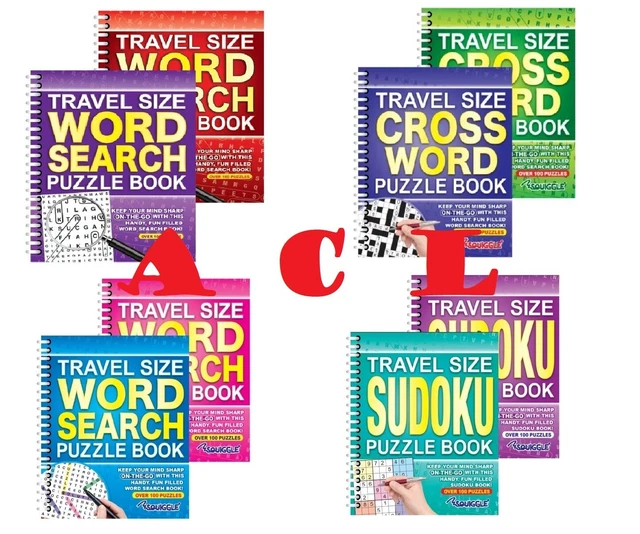 WORD SEARCH CROSSWORD SUDOKU Puzzle Books Travel Size Spiral bound Activity Book