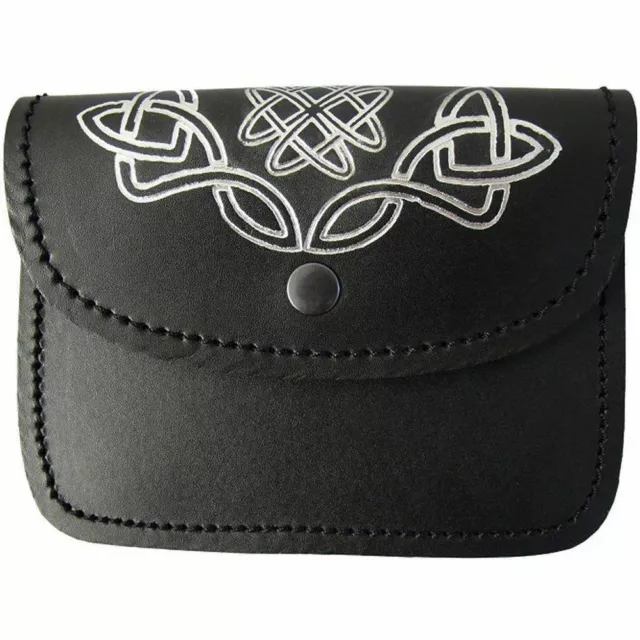 Black Kilt Belt Pouch With Celtic Embossed 100% Real  Leather Sporran /Pouch 01