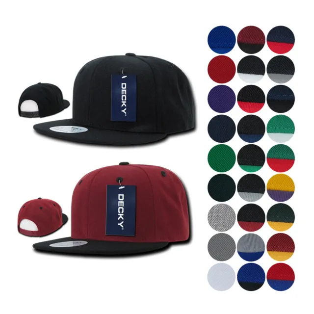 1 DOZEN Blank Flat Bill Snapback Caps Hats Solid Two Tone DECKY WHOLESALE BULK