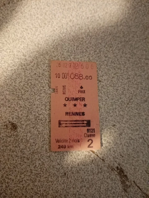 RARE QUIMPER RENNES TICKET SNCF France Train Ticket Year 70 TBE 