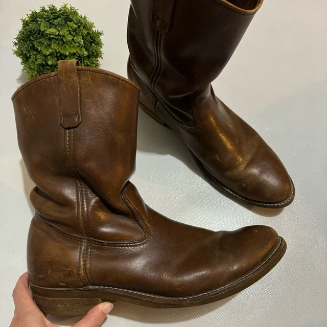 RED WING 1155 Pecos Pull On Nail Seat Brown Leather Work Boots Mens