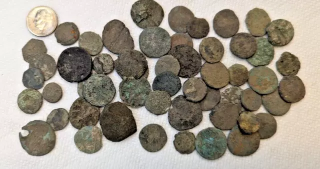 50 SMALL UNCLEANED OLD ROMAN, GREEK or BYZANTINE COIN LOT – You get all you see!