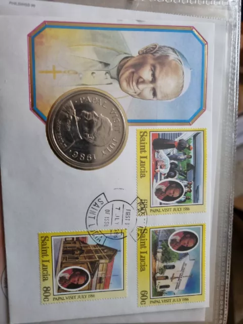 Saint Lucia  5 Dollar 1986 BU 2* Papst Johannes Paul II Numisbrief