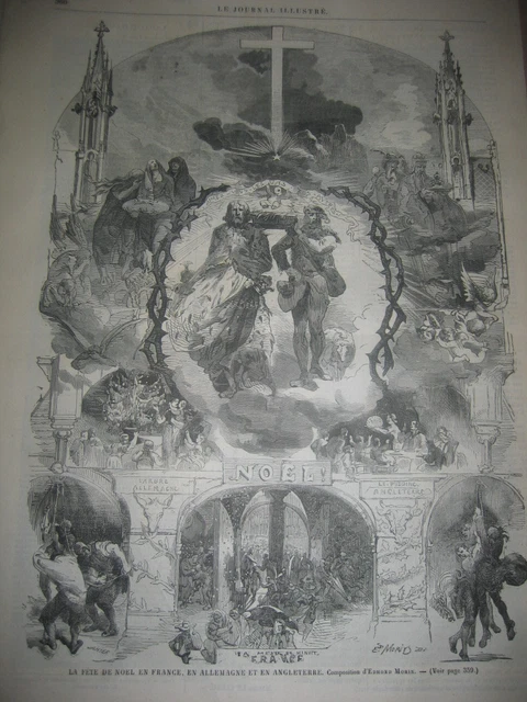 1864 engraving - Christmas Day in France Germany and England