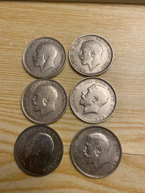 GEORGE V Solid Silver Half Crown Coins Set of  (6)   1912–1918 STUNNING.